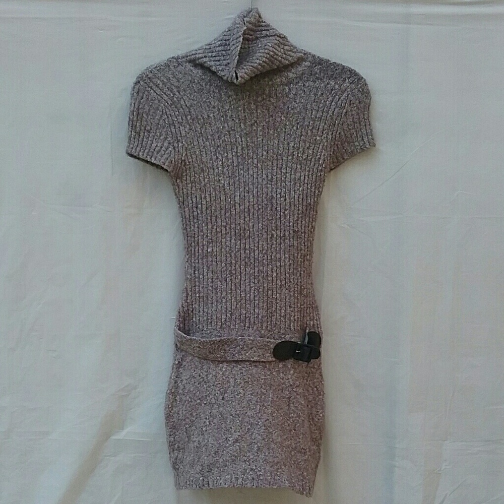 Belted turtle neck sweater dress